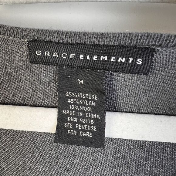 Grace Elements Tunic Women's Medium Black Gray Hi Low Hem Knit Top Sweater Work - Picture 2 of 7